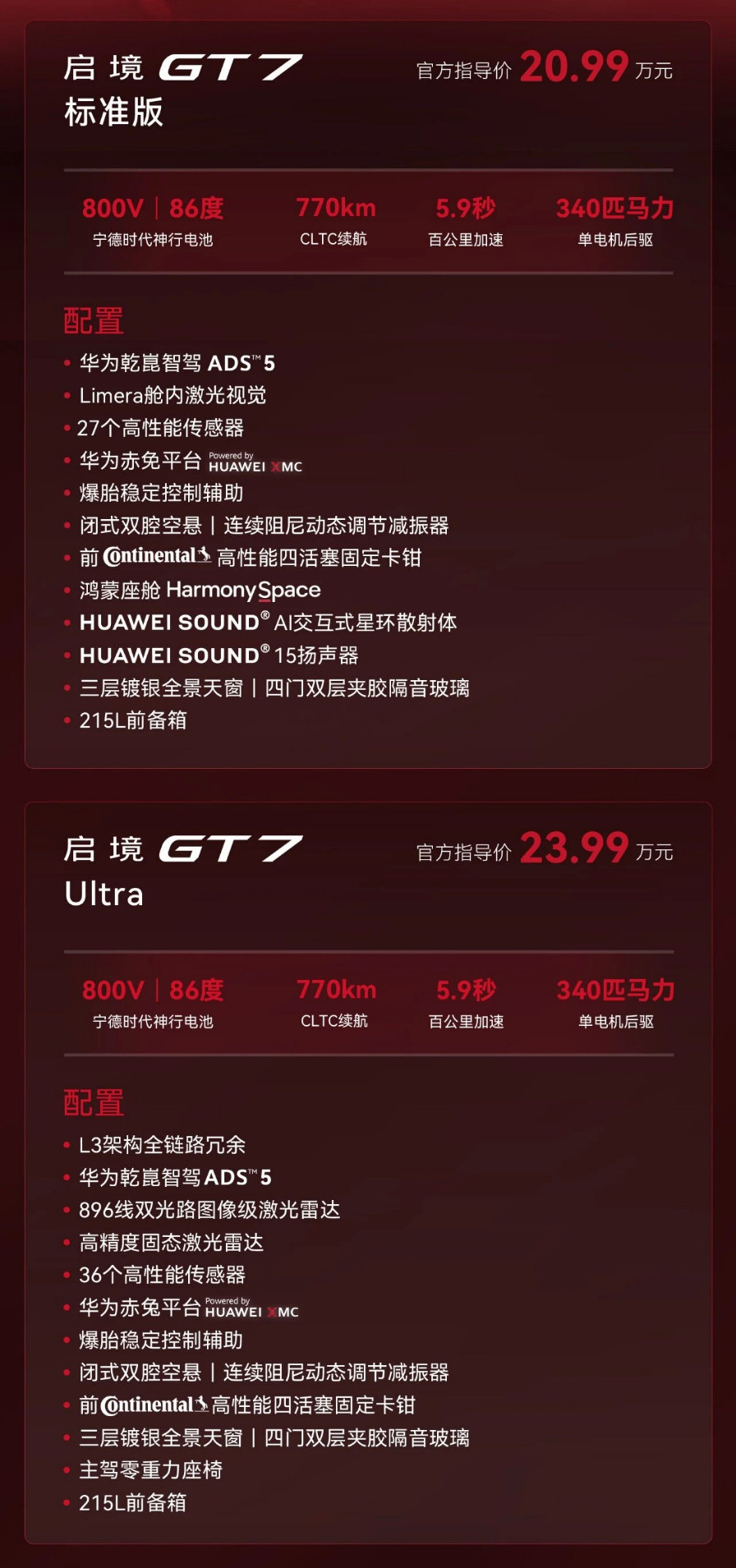 启境GT7正式上市，推出5款配置，售价20.99万-32.99万元。核心卖点：全