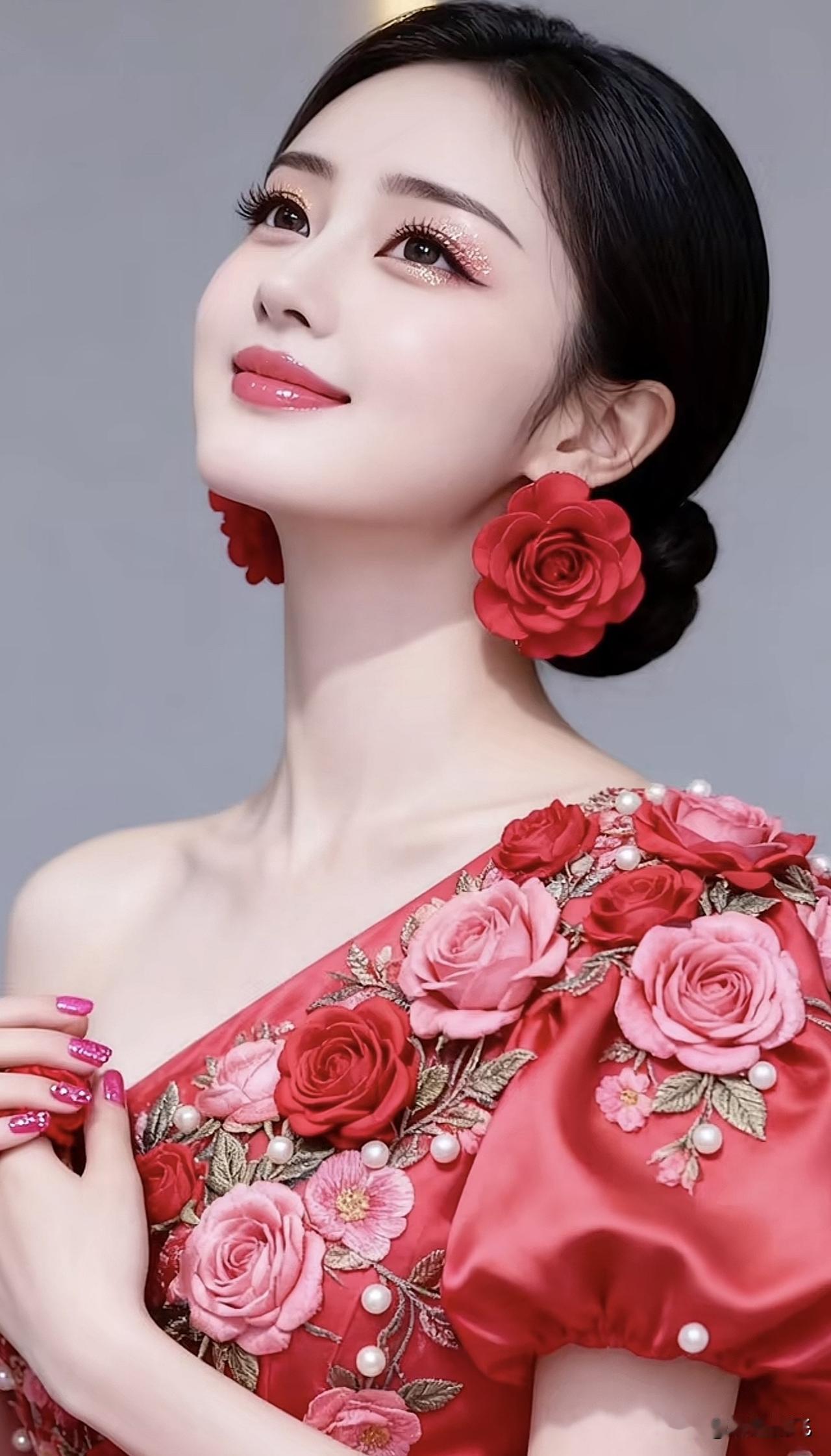 红衣美人倚，花枝拂面香。紫裙倚坐古典红裙少女红衫美人古典红裙少女红衫美人