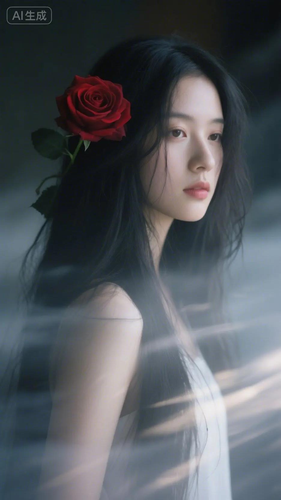 “红玫瑰与黑发女郎的梦幻邂逅”🌹💃🌟