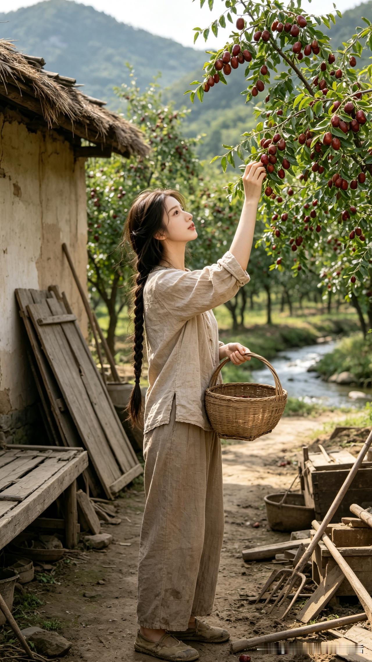 家乡的红枣树果子红了，丰收采摘了，心情美美。红枣树的季节枣树下的美景