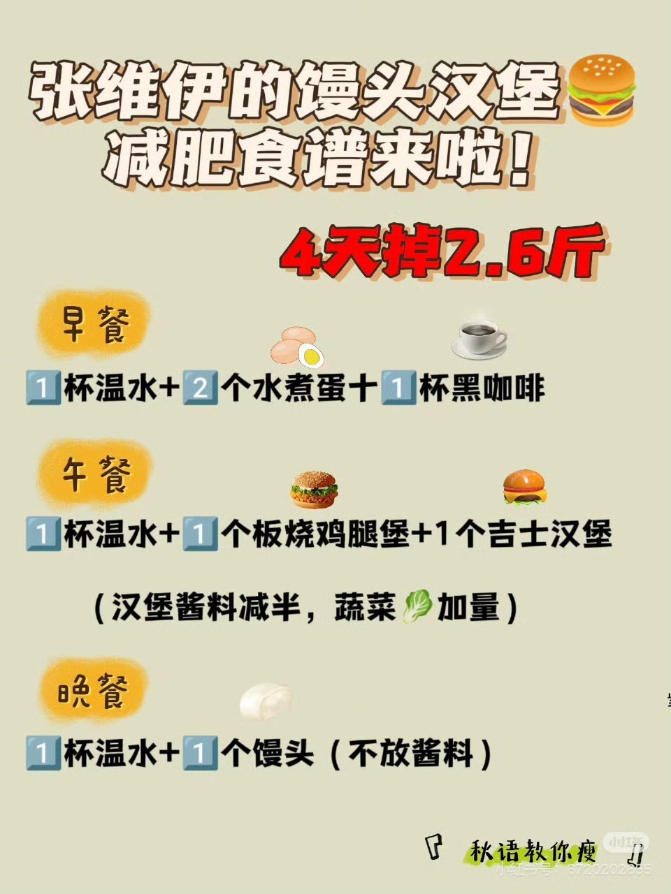 汉堡馒头减肥法汉堡确实是营养的啊，面包（碳水）鸡排（蛋白质）生菜（膳食纤维）只是