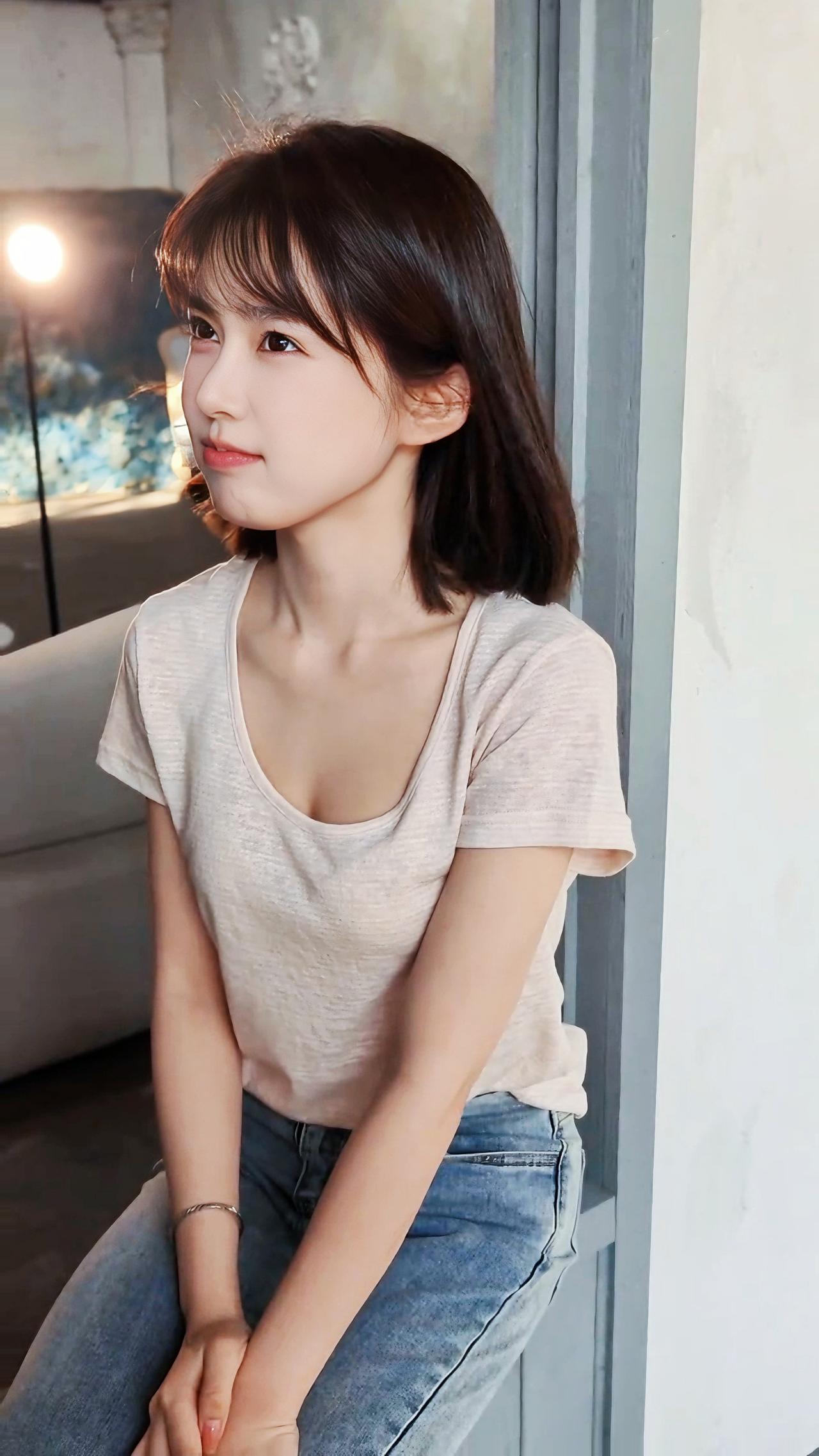 少女心满满，浅笑嫣然，简约日常穿搭，清新自然。