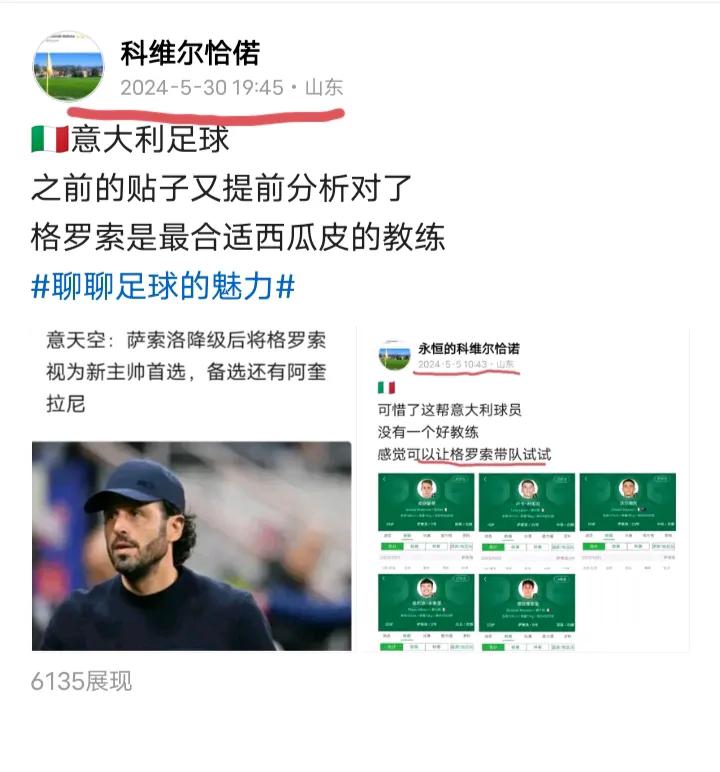 🇮🇹意大利足球新赛季意甲可以密切关注格罗索执教的萨索罗队，如果非要逼着选一