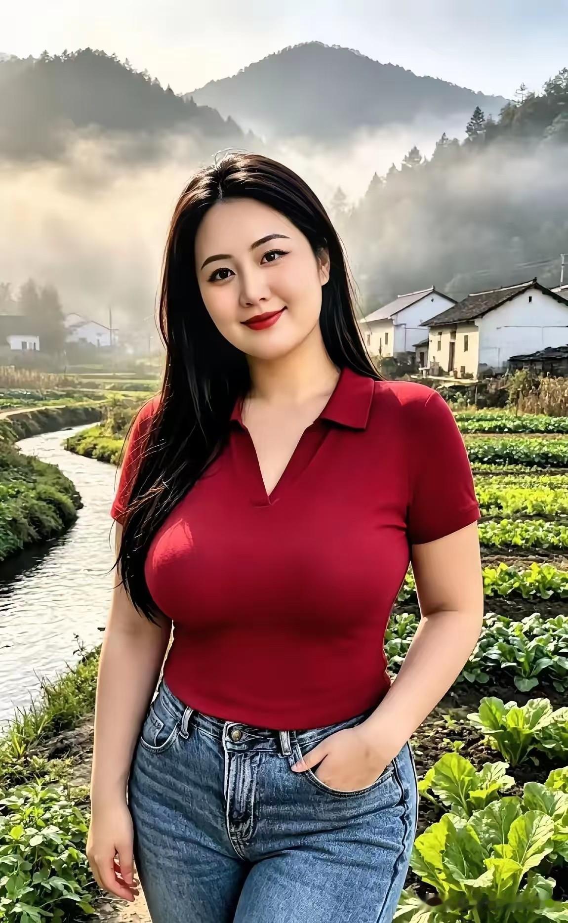 西江月·乡野芳踪远岫轻笼晓雾，清溪绕遍田桑。红衫含笑立村旁，一派天然清朗