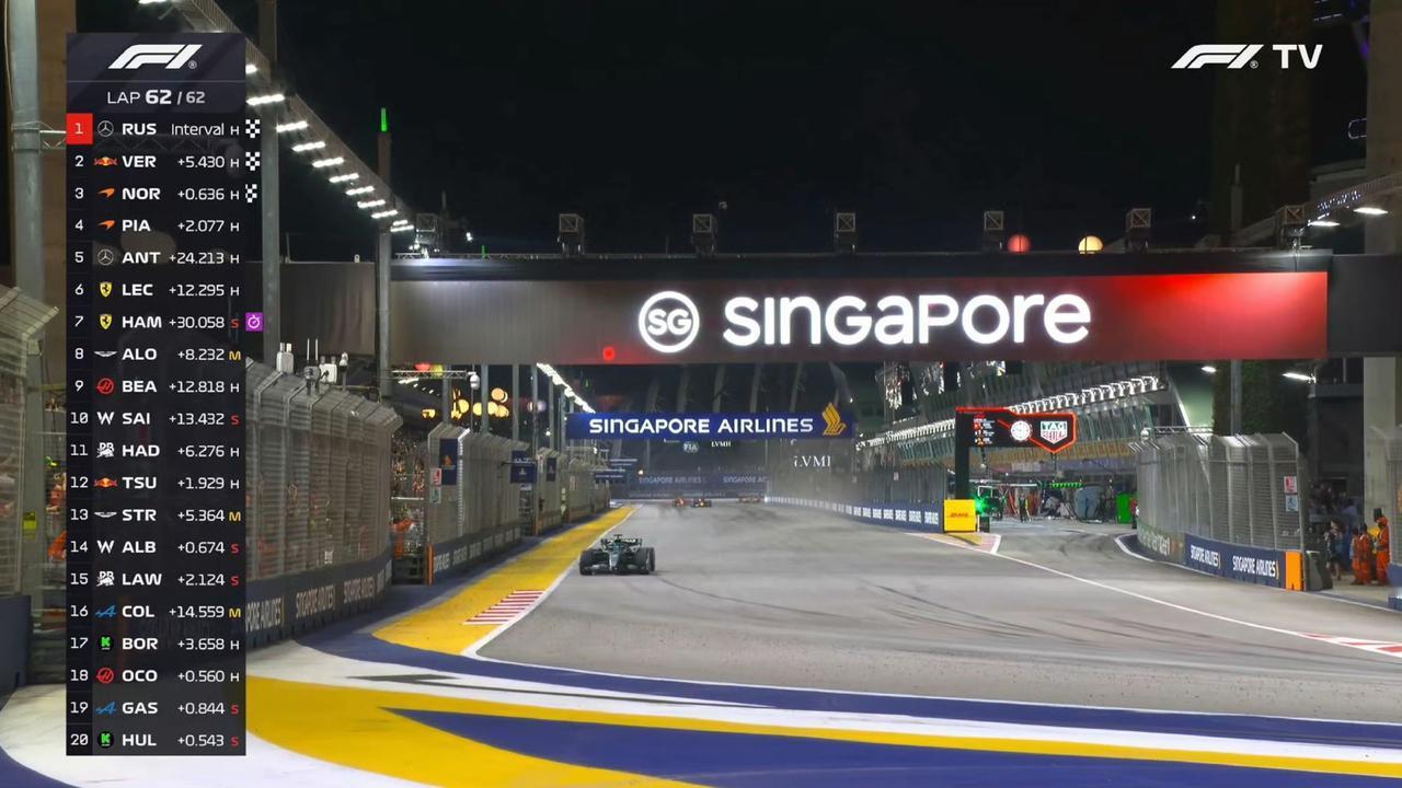 2025F1新加坡大奖赛正赛，拉塞尔赛季第二次杆位起步，第二次胜利凯旋！维斯塔