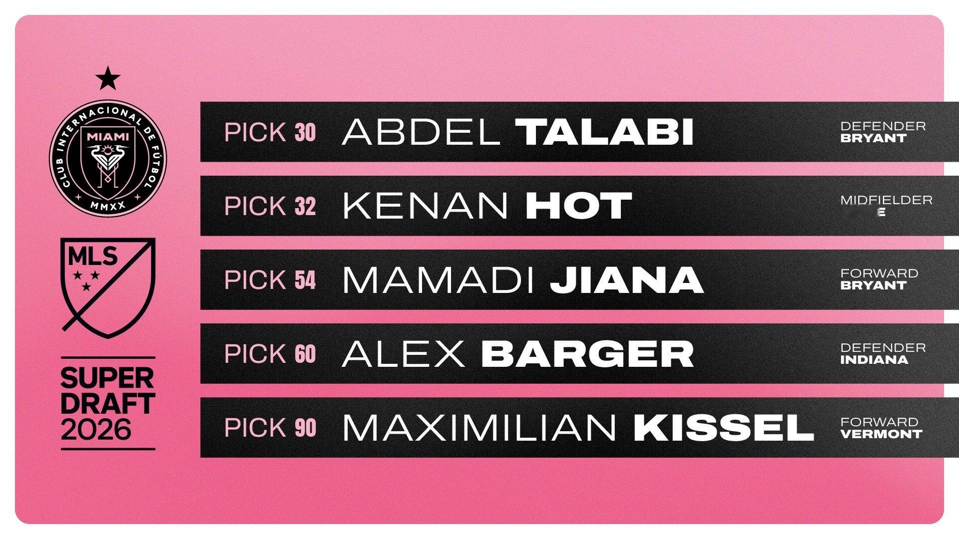 🚨迈阿密国际队在MLS超级选秀中的选秀结果：-🇺🇸阿卜杜勒·塔拉比（24