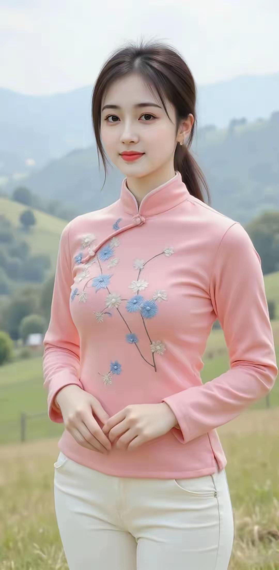 这姑娘穿粉色旗袍真好看！