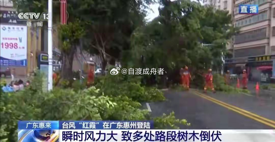 台风“红霞”最新位置：位于广东省惠州市博罗县境内，最大风力10级；广东惠来巨型树
