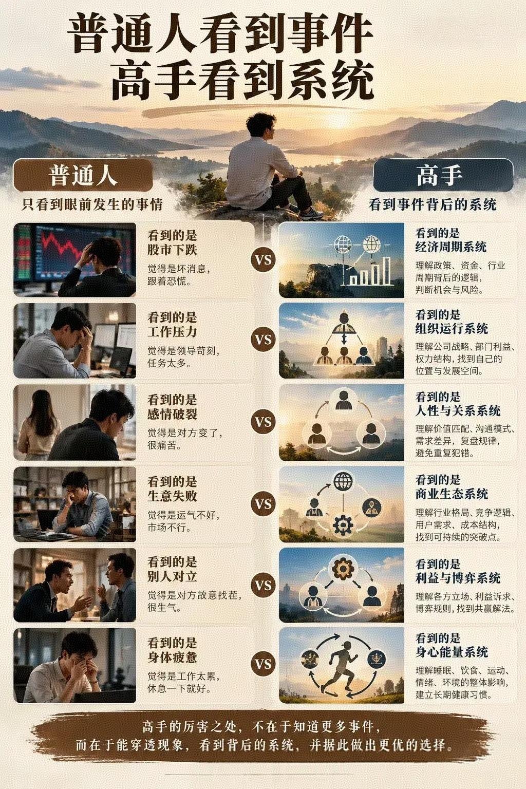 普通人看见事件，高手看见系统，拉开差距的是认知同样一件事，人和人的视角完全