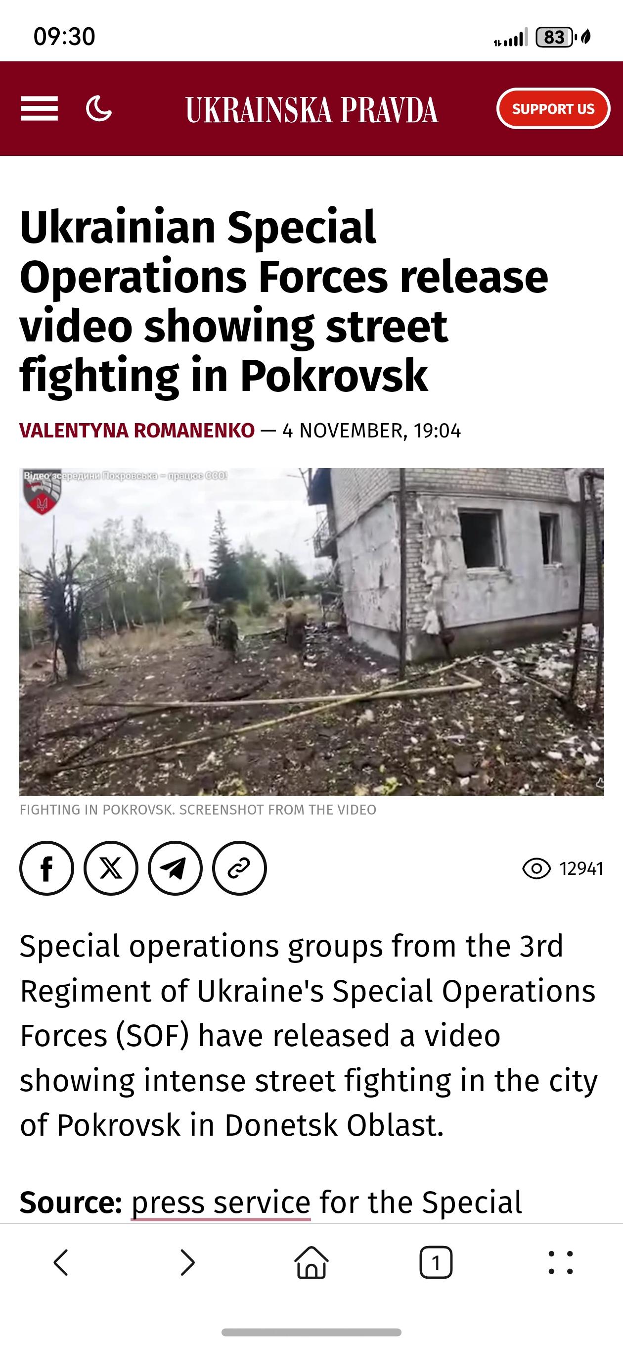乌克兰特种作战部队发布波克罗夫斯克市巷战视频乌克兰特种作战部队（SOF）第3团