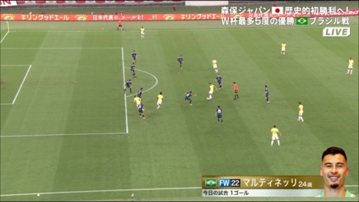 第32分钟马丁内利凌空斩, 巴西2-0领先日本