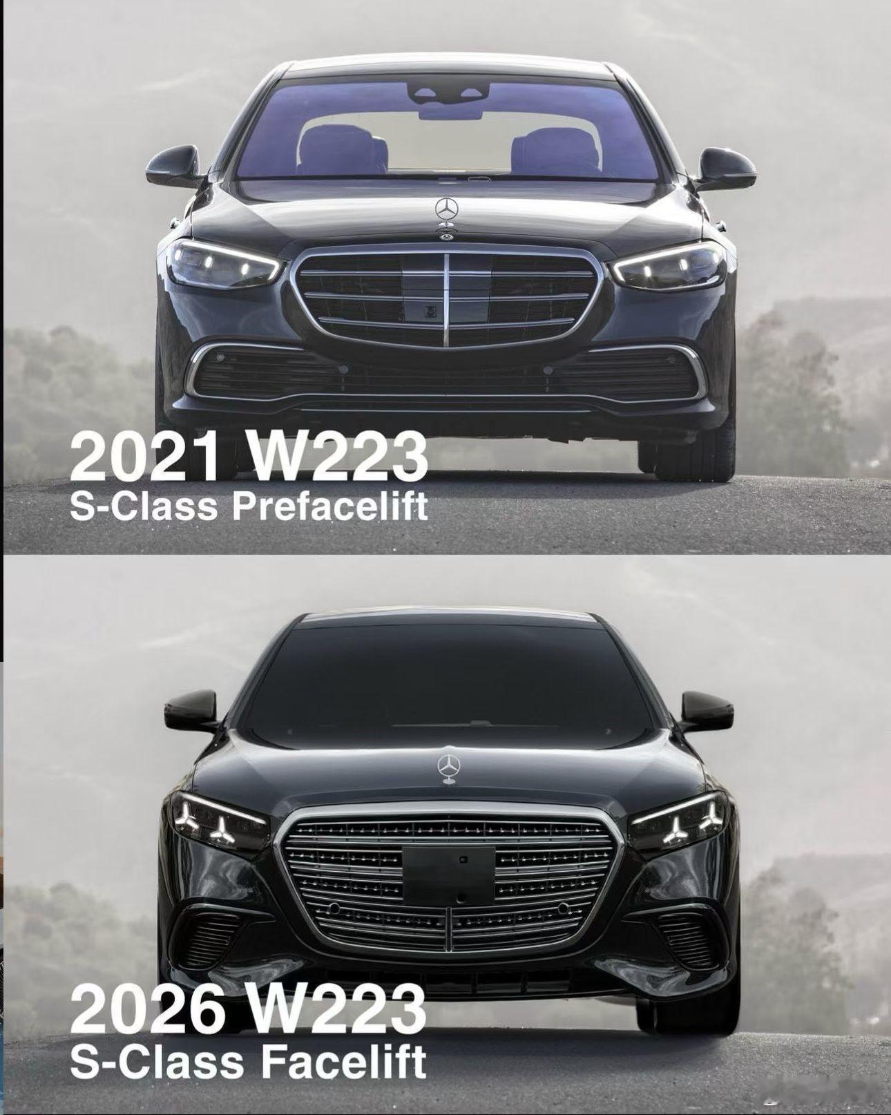 新款奔驰S，嘴更大了，眼神更情绪化了，表情更狰狞了，感觉整张脸快被格栅挤变形了，