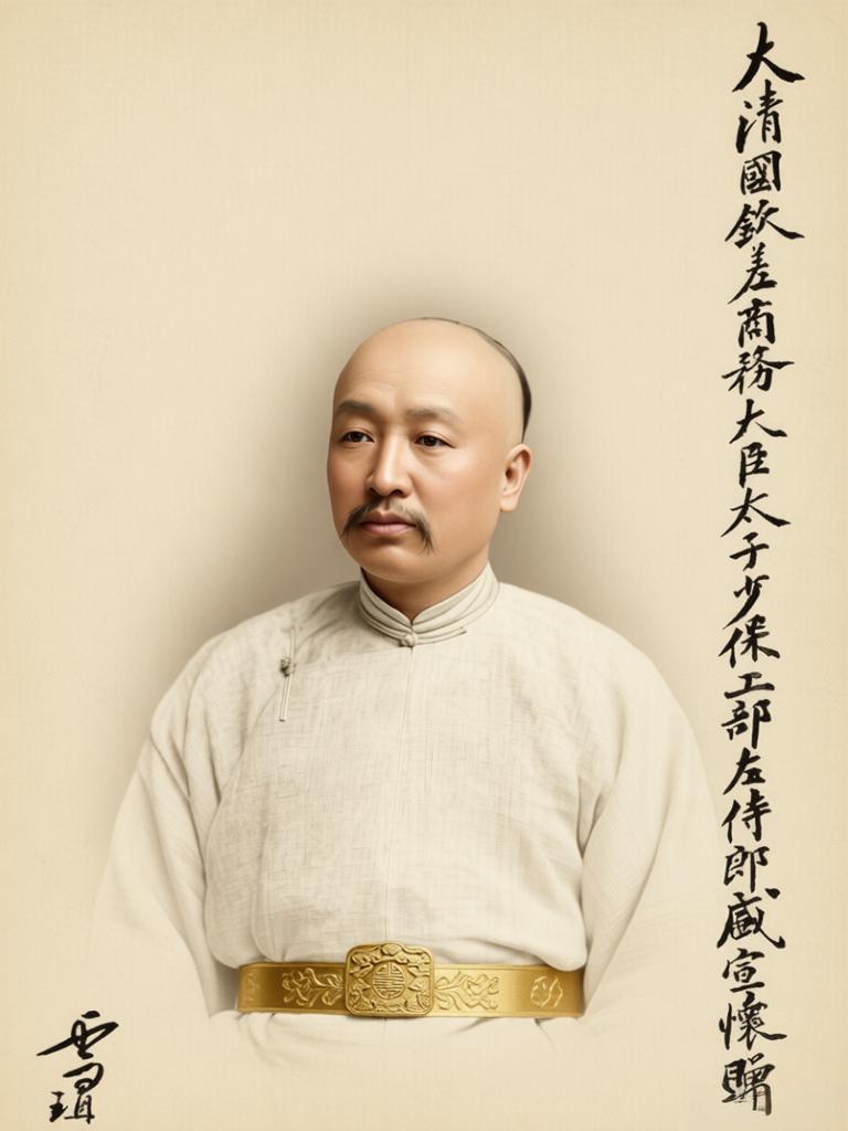 这张照片是晚清重臣盛宣怀的官方肖像照，照片上的题字清晰地标明：“大清国钦差商务大