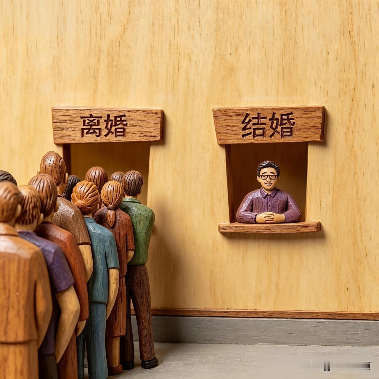 一张AI图，道尽当代婚姻最无奈的现实昨天看到一张很扎心的AI图片：民政局结婚