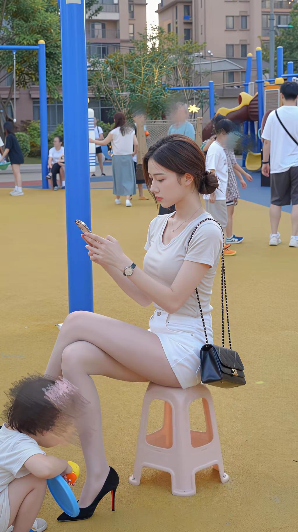 看孩子不应该玩手机！应该时刻注意孩子的安全和一举一动！