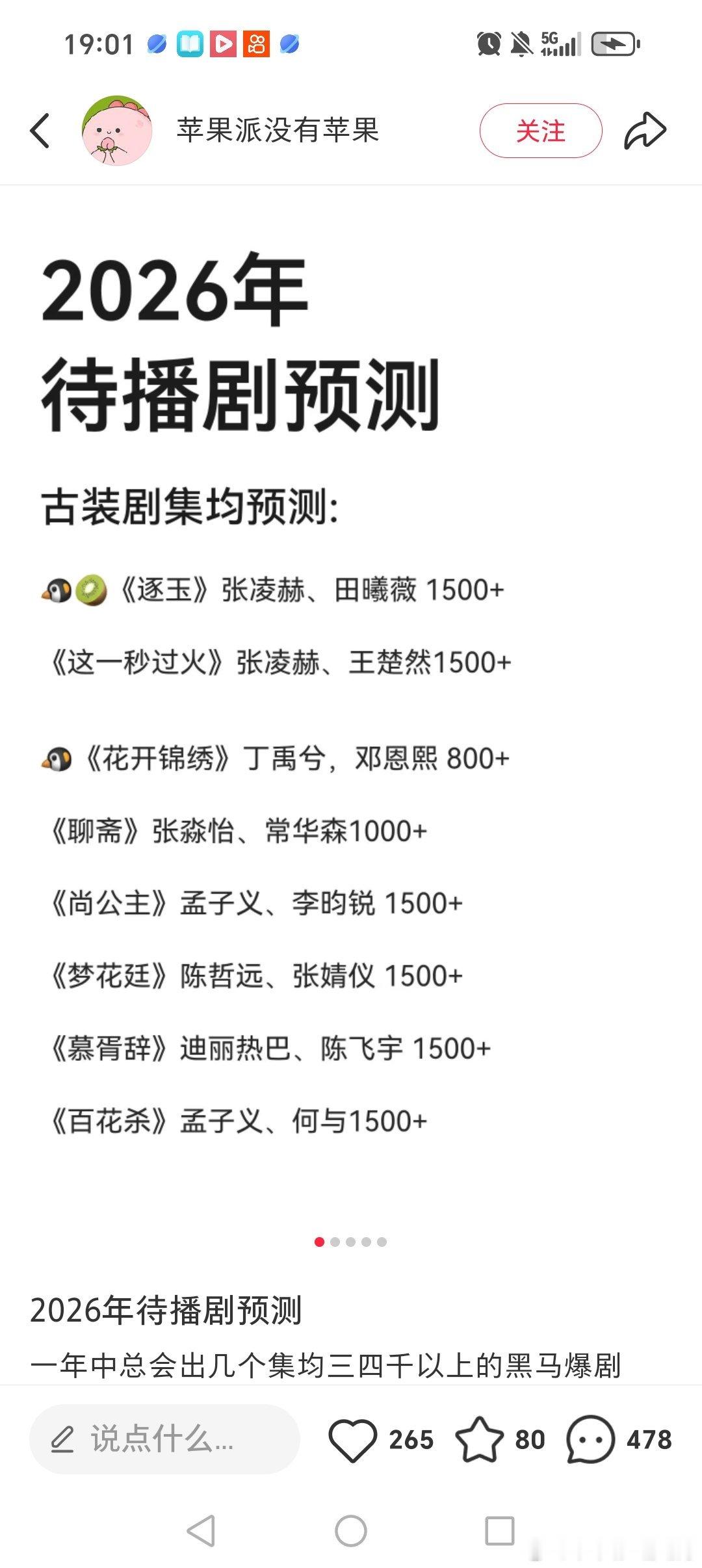 网友对2026年待播剧古装集均进行了预测↓这些剧的集均大家认同吗？