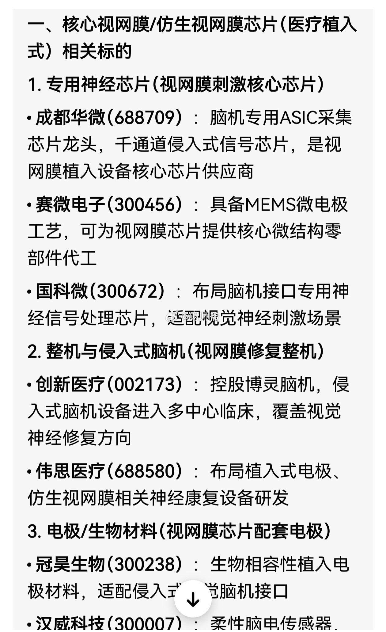 【脑机接口迎重大突破，“视网膜”芯片获准在欧洲上市】相关A股梳理。