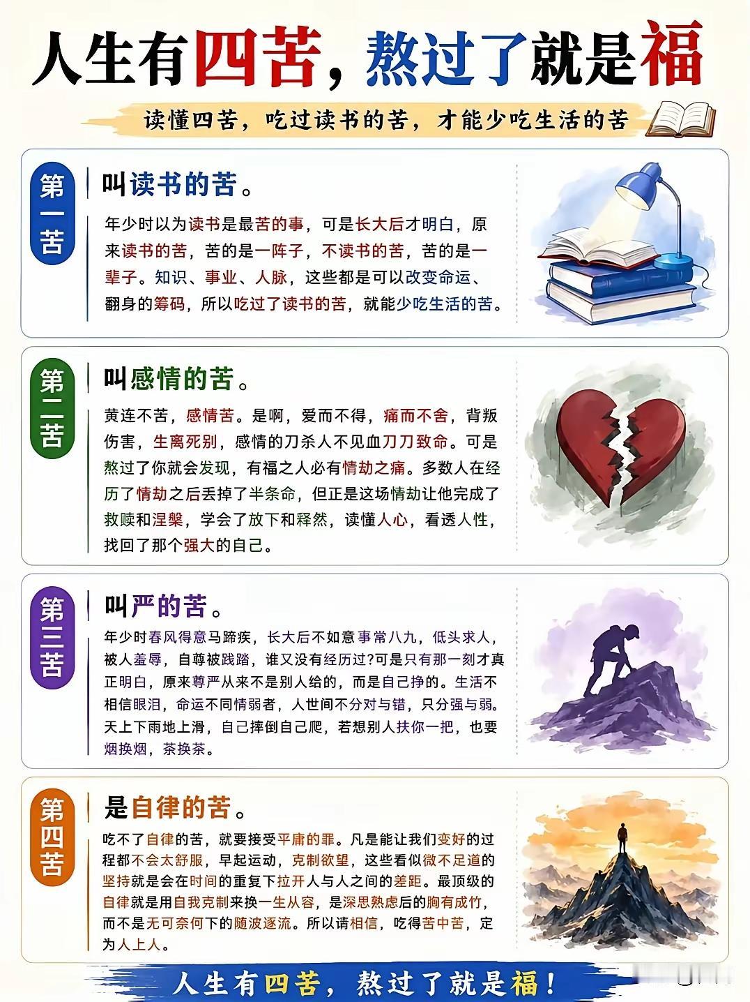 人生四苦，熬过去，便是后半生的福气老话说：人生四苦躲不开，熬得过磨难，守得