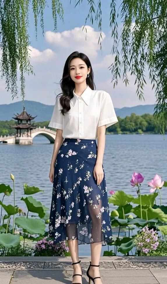 夏日清新穿搭湖畔漫步感受自然之美初夏度假风穿搭简约大气穿搭