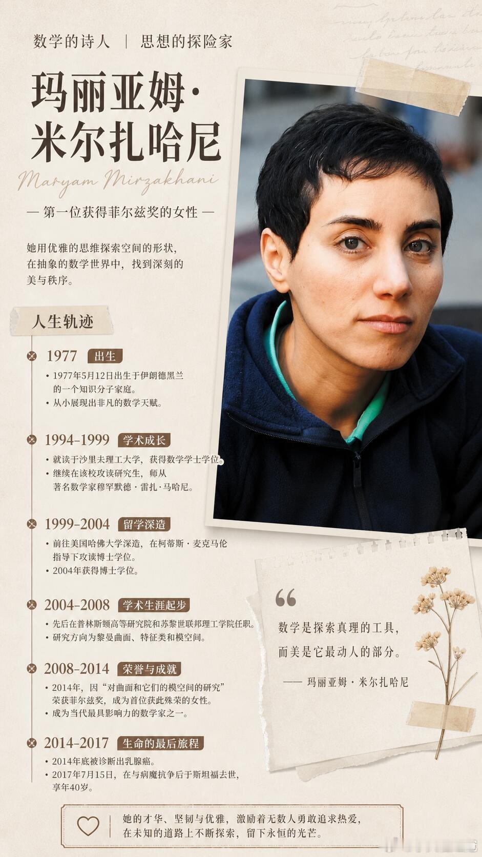 这是另外两个，获得菲尔兹奖的女性，乌克兰的玛丽娜，伊朗的玛丽亚姆。和王虹的经历类