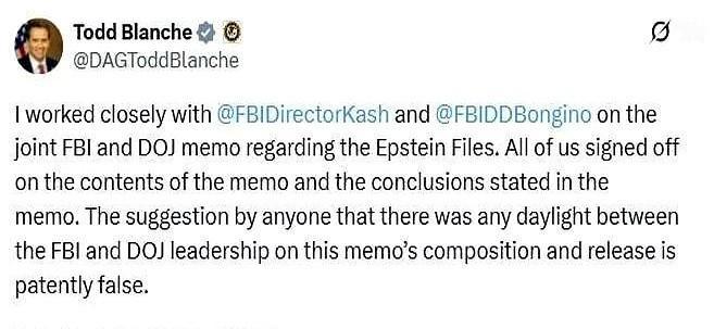 联邦调查局副局长邦吉诺已告知他人，在爱泼斯坦文件引发的余波中，他正考虑辞职。