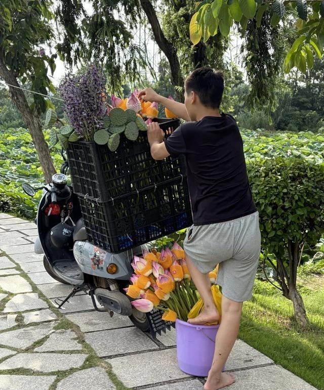 翔安公园惊现俩小伙疯狂摘荷花，半个池子都被薅秃了！5块钱3支现场卖，这操作太离谱