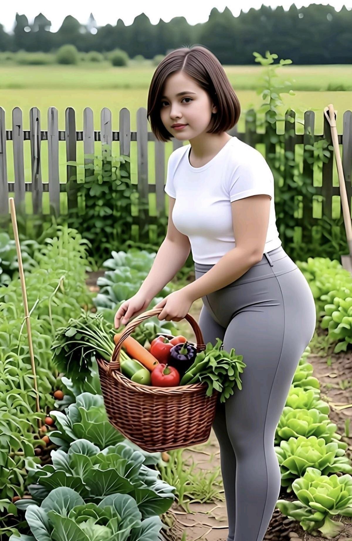 又摘一篮鲜蔬菜，老公叫我赶集卖。价格多少不知道，…………………………请你