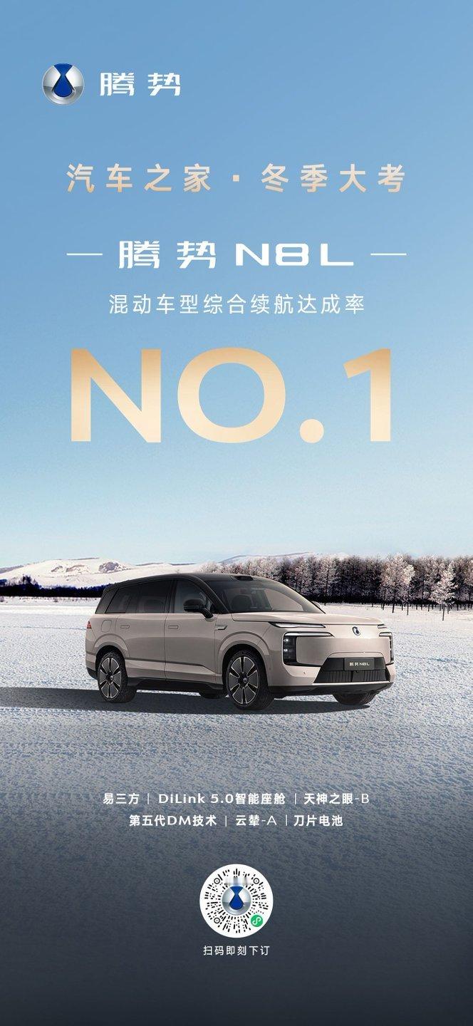 零下20℃的严酷挑战？腾势N8L续航达成率59.3%，拿下汽车之家冬测混动车型