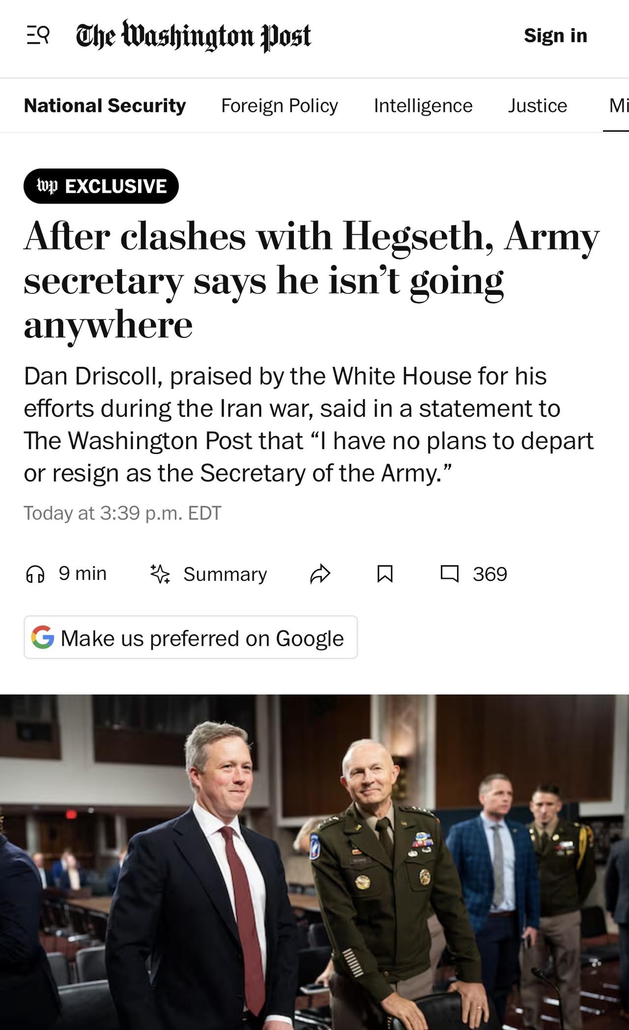 美国陆军部长丹·德里斯科尔DanDriscoll就其与皮特·赫格塞斯持续不断的