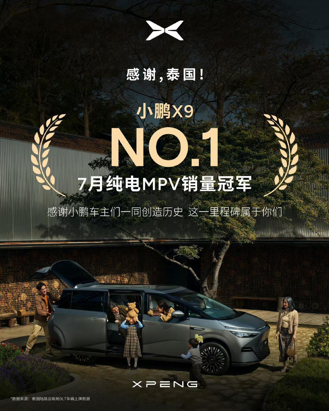 小鹏X9汽车登顶泰国7月纯电MPV销量冠。小鹏x9308_IO新能源