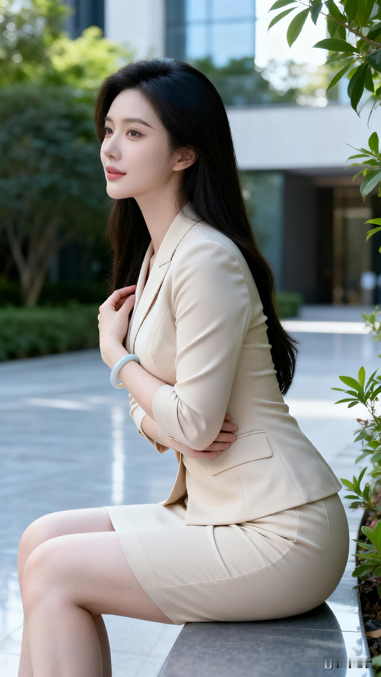 谁说职场风不能又美又飒？天哪！这身米色职业套装也太绝了吧！这才是职场女性该有