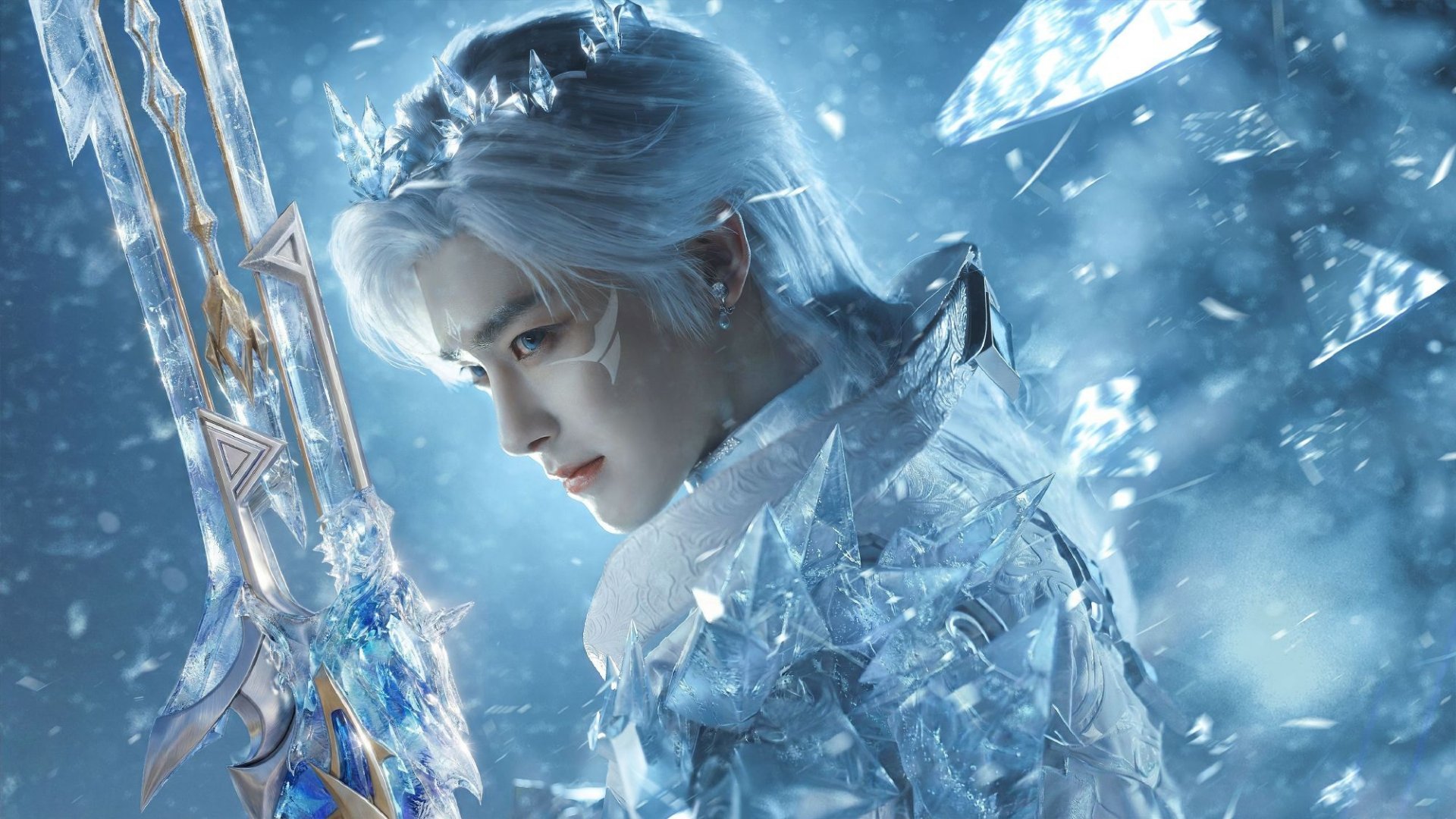 细节好评！冰系铠甲在战火中反射出冷光，银发被风吹起，但是！他眼神里没有一丝犹豫。