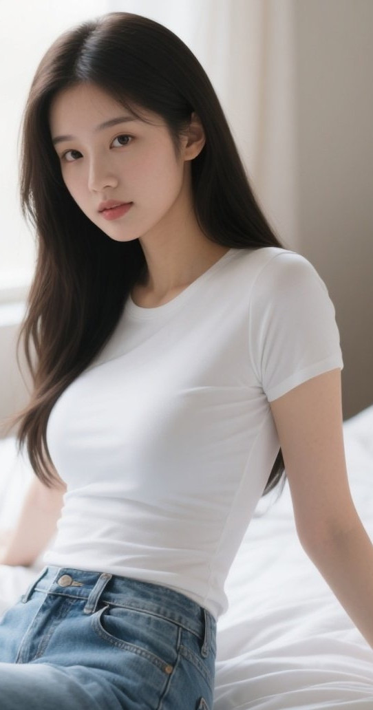 甜美佳人慵懒午后，牛仔裤搭出清新格调