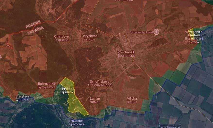 俄军在沃尔察斯克以西普里利夫卡地段继续清理北顿涅茨克河东岸的林区。并在普里利夫卡