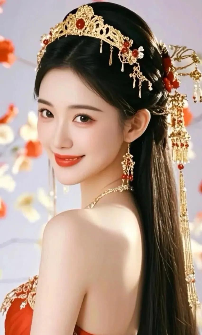 惊艳的古典美人，红衣金饰，美不胜收！