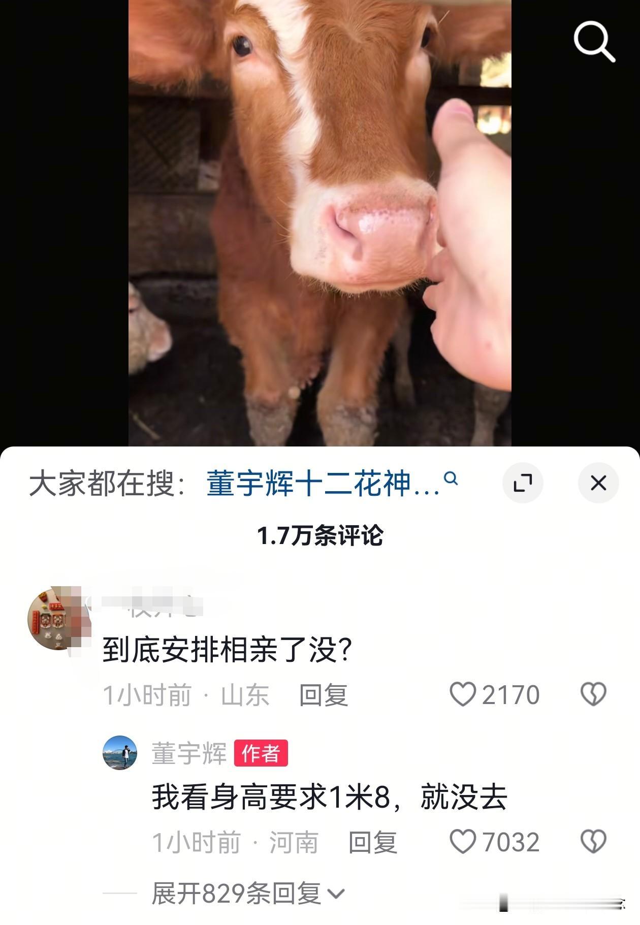 宇辉正在回北京的高铁上，评论区信息量太大了，网友问他“安排相亲了没？”他回答