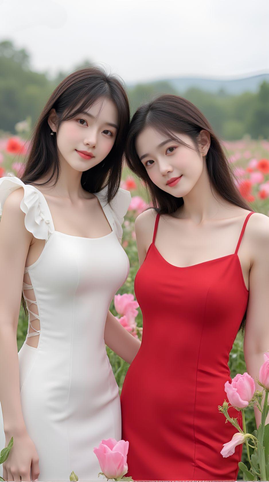 花海相逢，红白相映✨晚风漫过漫山芳菲，与闺蜜共赴一场温柔的夏日邀约时光静好，