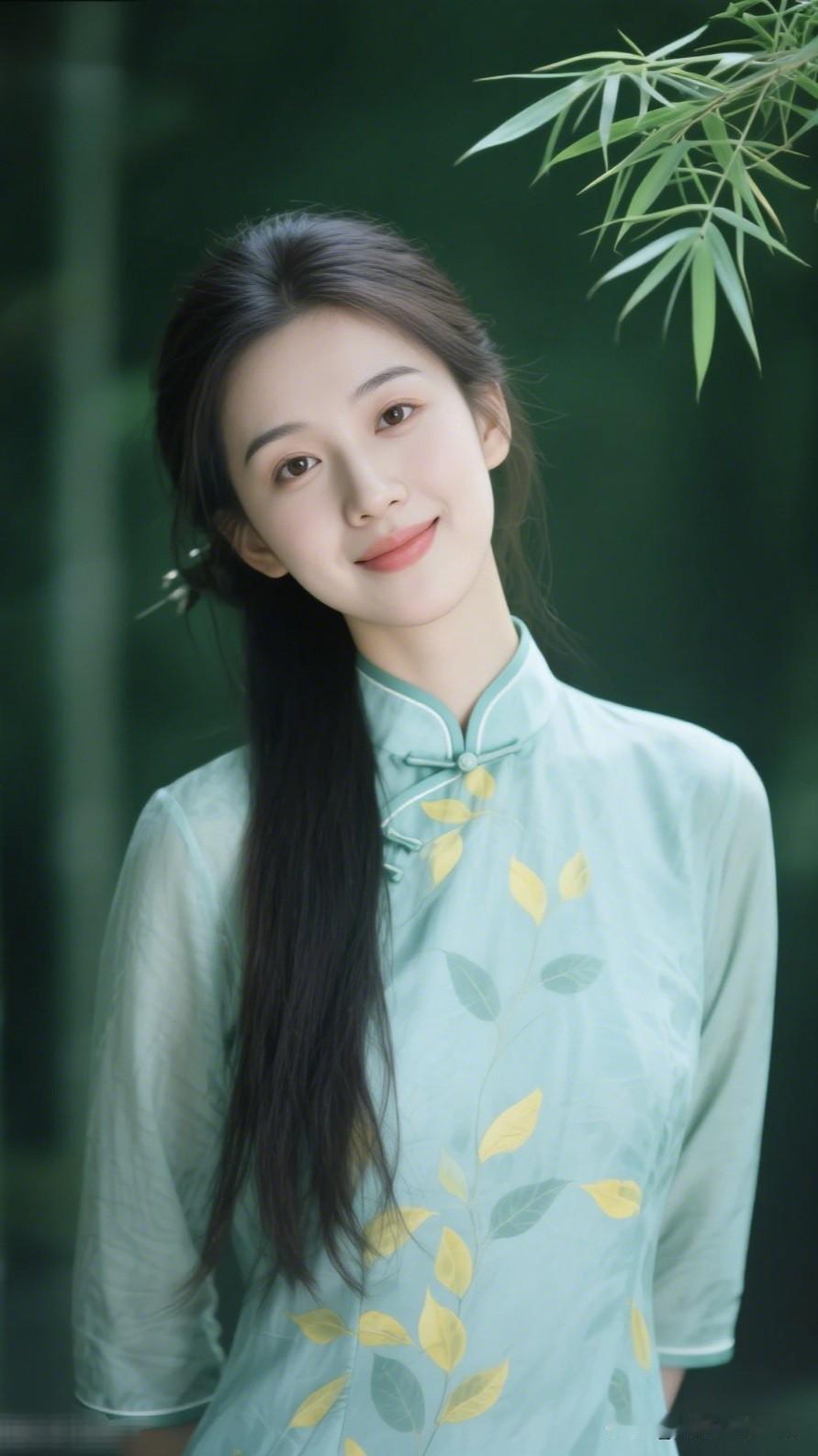清新淡雅的汉服少女，竹林间的一抹温柔。