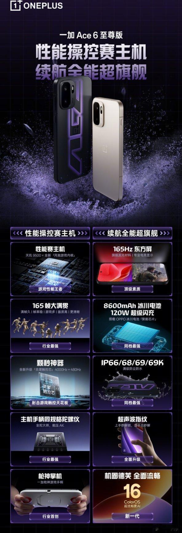 一加Ace6至尊版手机预热，165Hz直屏+天玑9500芯片+
