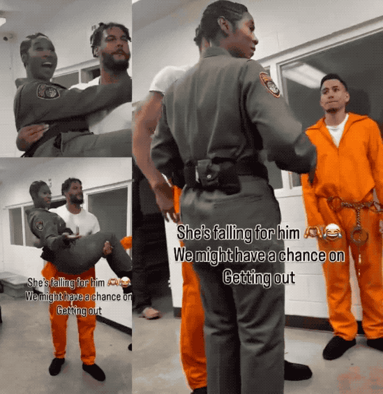 美国犯人壮汉给女狱警公主抱：他们玩的好开心！镜头实拍一名女性黑人狱警和囚犯们玩得