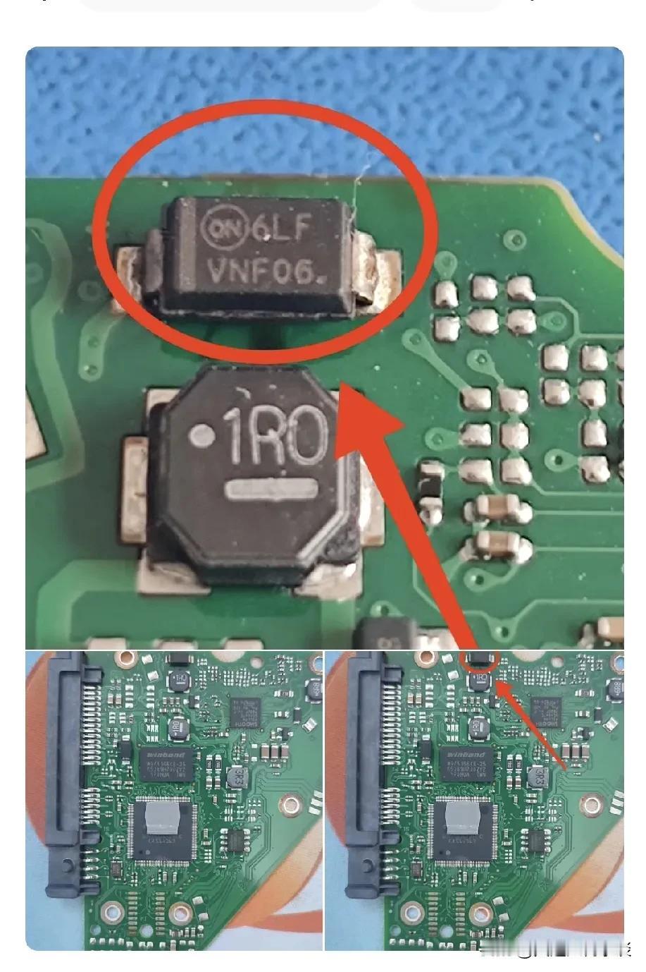 家里的3.5寸希捷硬盘突然不转了。检查后发现是一个6V的稳压管坏了，这个零件本