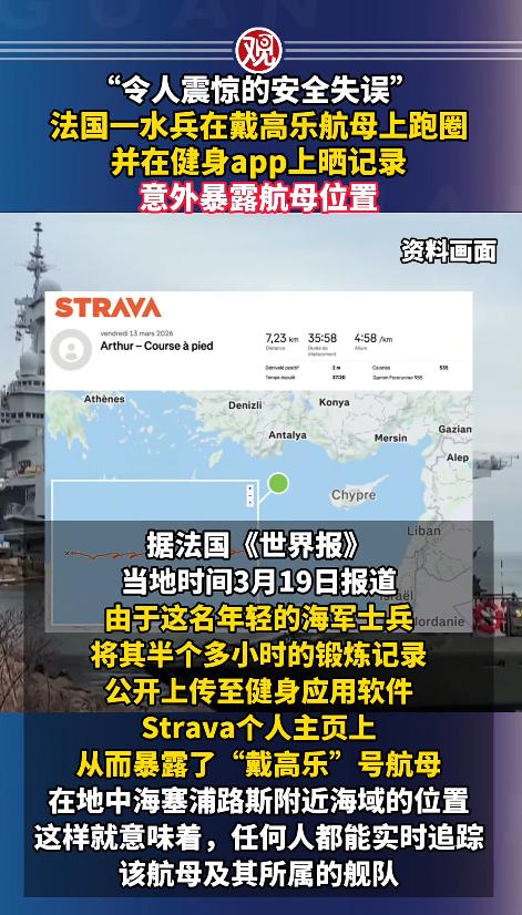 法国有个水兵，就单纯跑个步打个卡，居然把自己国家核航母的位置，亲手泄露出去了，这