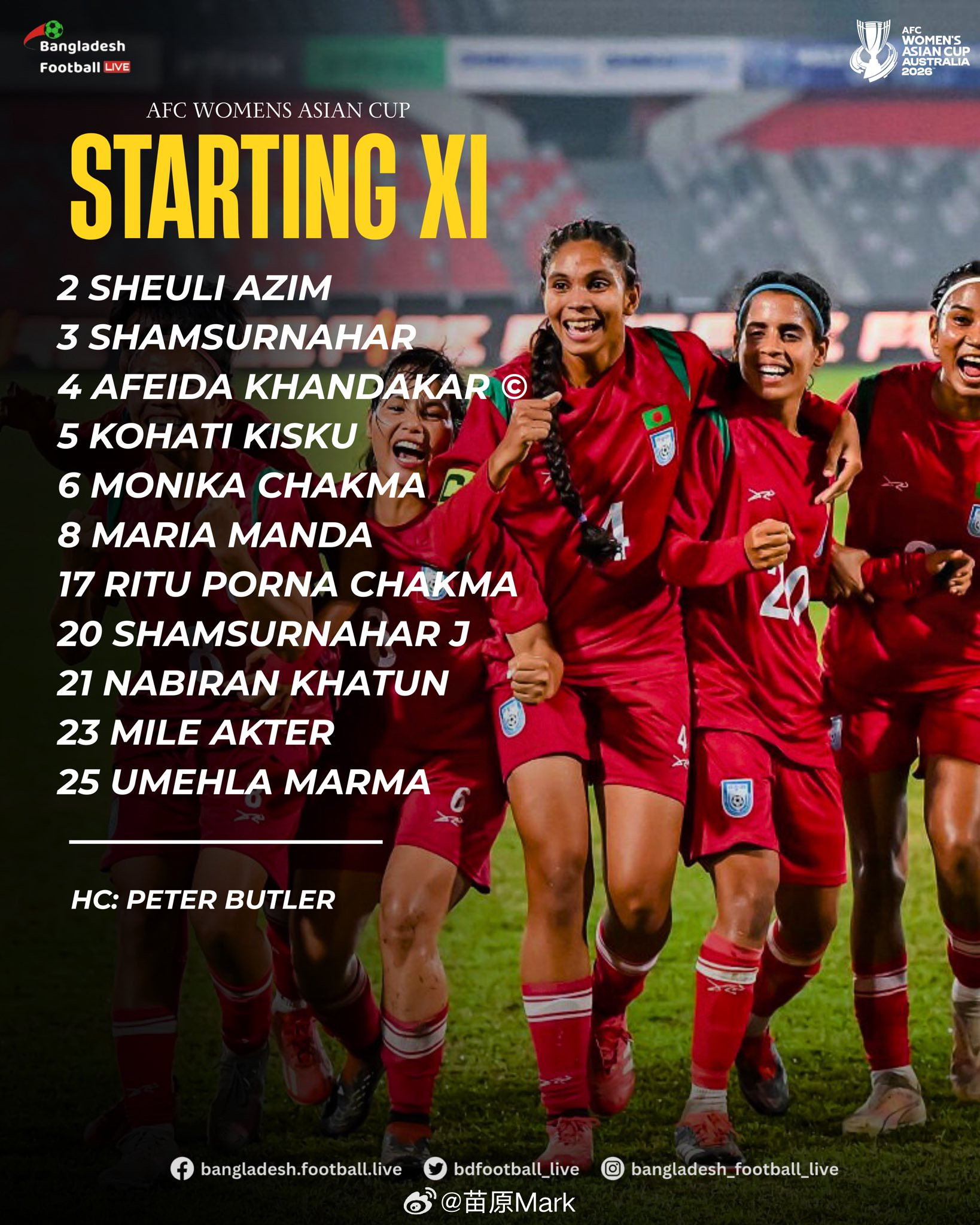 女足亚洲杯孟加拉国女性平均身高150.9cm，国家队首发AFC数据150.36