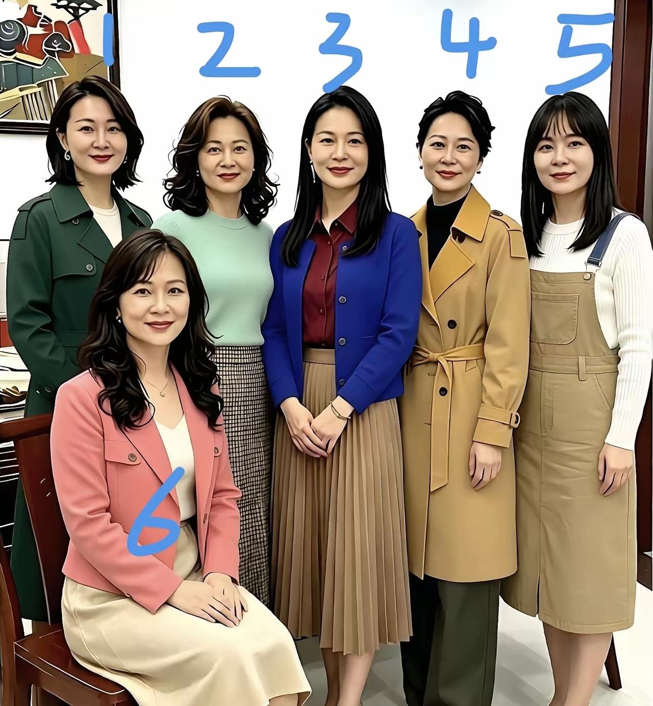 你选哪位美女结婚？只有6号美女坐在凳子上，其他美女站着，看上去很受人尊重。我就选