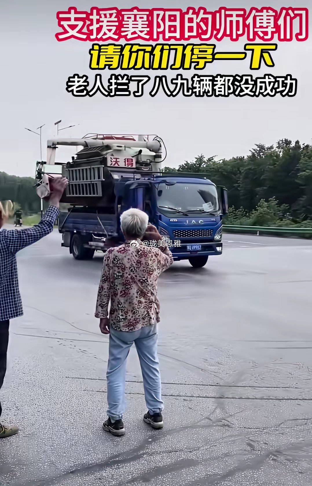 湖北襄阳小麦割四赔五后，当地没有收割机收手愿意去了，这对老人拦了很多车都未能成功
