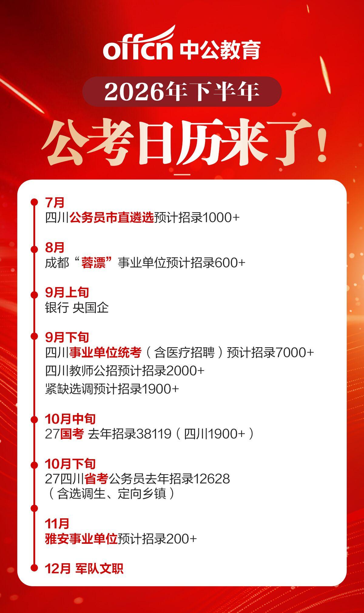 转发收藏！2026下半年四川公考日历来了N次考编机会，大家继续努力！公务员遴