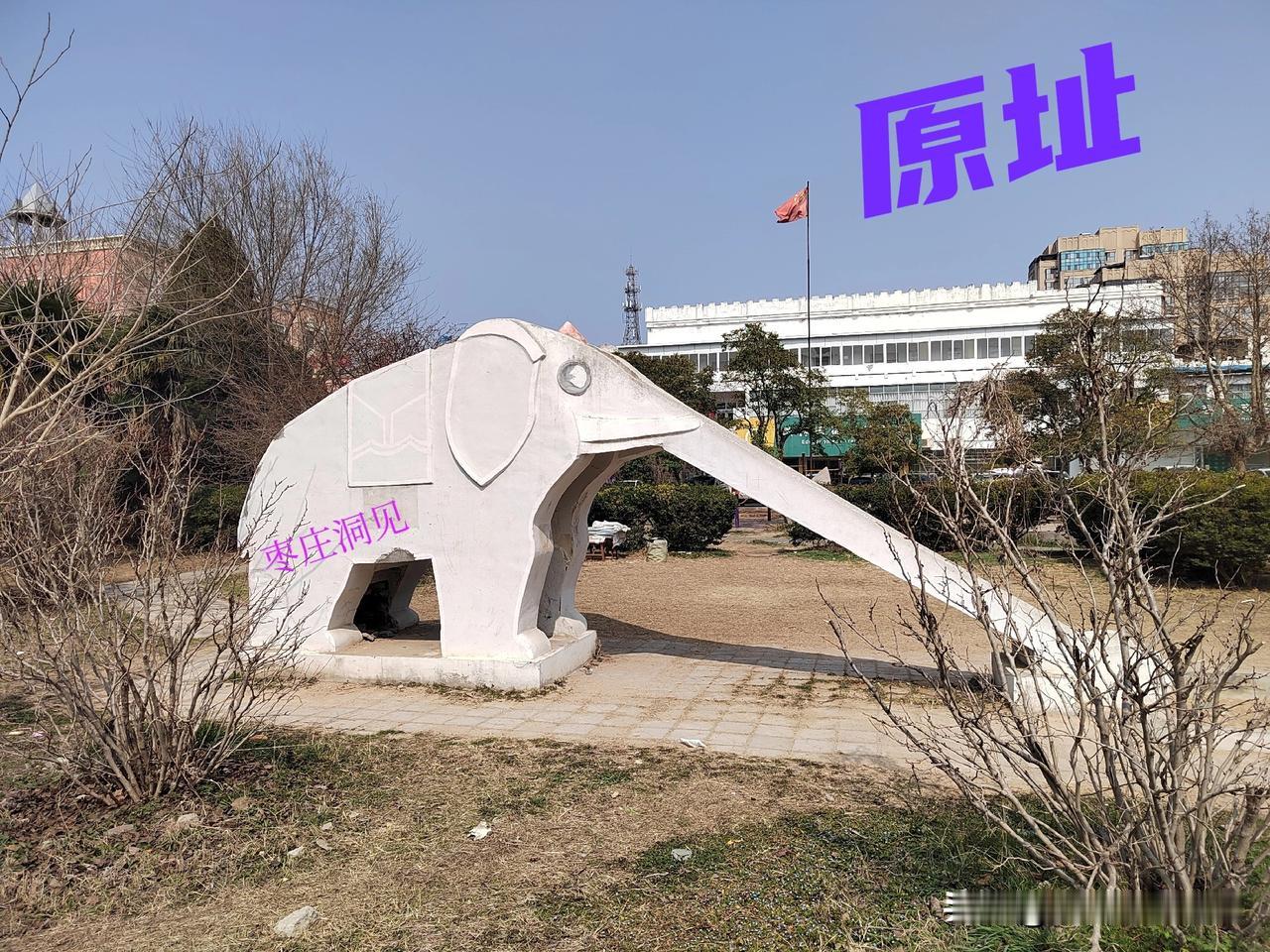 大象新生｜近日，从枣庄儿童乐园搬家至枣庄人民公园的大象滑滑梯、直升飞机完成落位。