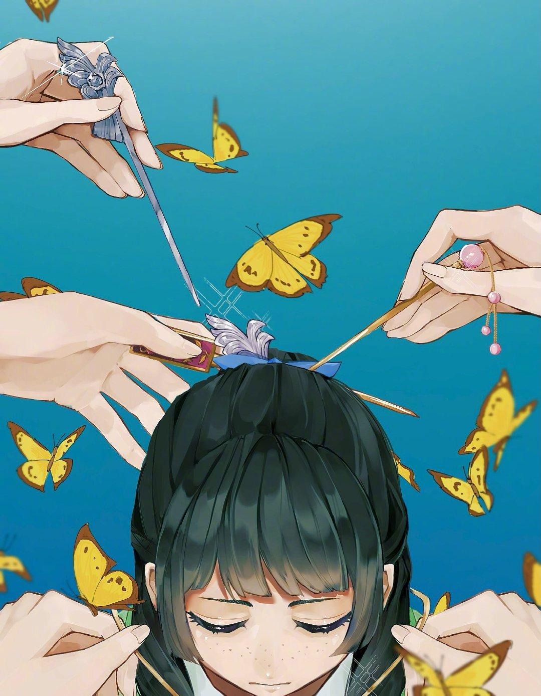 《药屋少女的呢喃》带上发簪的猫猫。好牛的构图