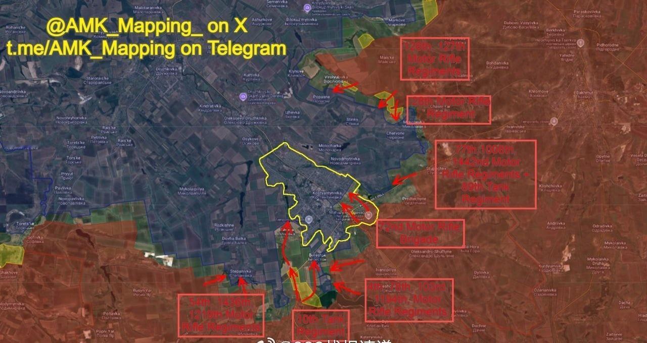 AMK关于顿河君士坦丁罗夫卡方向局势及俄罗斯夺取该城计划的分析。图五为俄军在