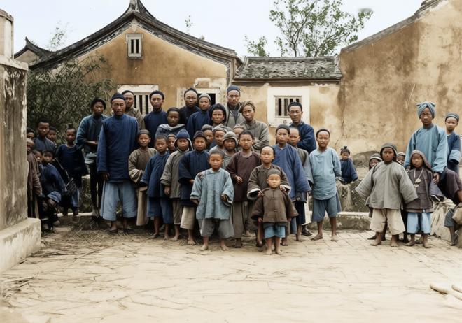 晚清底层百姓老照片中，成年男女的布鞋鞋帮磨破、鞋底磨穿，脚趾头露在外面，鞋面上布